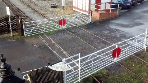 Image:- looking down on the Level Crossing, from the balcony of the Signal Box
