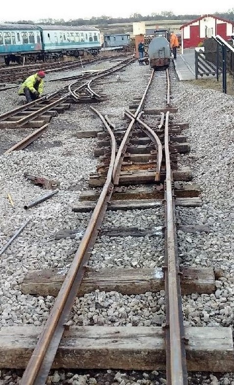 Image:- Second point laid. A pair of rails needed to connect it to other point