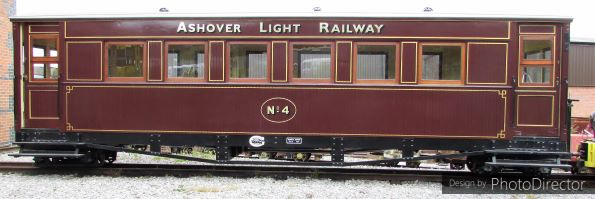 image: the side view of Ashover Coach No 4 
outside the Running Shed, after restoration